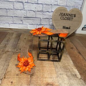 SHERIDAN MIA Orange Leather Flower Floral Slide Sandals Sz 37 Anthropologie